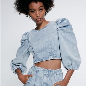 Zara Puff Sleeve Denim Crop Top